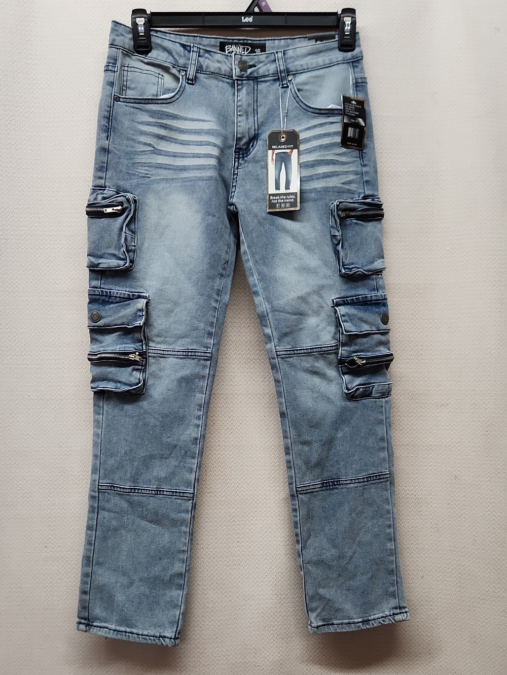 Light Blue Cargo Denim Pants with Multi-Pocket Utility Style
